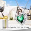 wholesale 925 Sterling Silver Green Crystal Horse Head Heart Pendant Necklace for Women and Girls-0-5