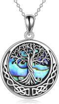 wholesale 925 Sterling Silver Abalone Shell Celtic Knot Tree of Life Pendant Necklace-0-0