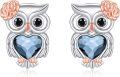 wholesale 925 Sterling Silver Owl Heart Stud Earrings with Rose Gold Accents and Blue Crystal for Women Girls Gifts-0-0