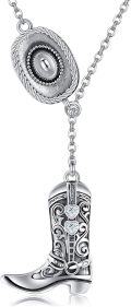 wholesale 925 Sterling Silver Cowboy Boot & Concho Pendant Necklace for Women-0-0