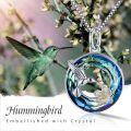 wholesale 925 Sterling Silver Blue Crystal Hummingbird Flower Pendant Necklace for Women-0-5