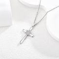 wholesale 925 Sterling Silver Star of David Cross Necklace with Cubic Zirconia Accents-0-2