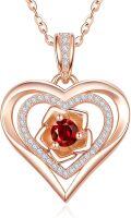 wholesale S925 Sterling Silver & 18K Rose Gold Plated Garnet Birthstone Necklace for Women - Romantic Love Gift for Wife, Girlfriend, Mom, Daughter-0-0