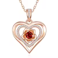 wholesale S925 Sterling Silver & 18K Rose Gold Plated Garnet Birthstone Necklaces Wholesale for Women - Romantic Love Gift for Wife, Girlfriend, Mom, Daughter-Rose Gold-01-Jan