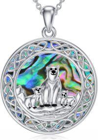 wholesale 925 Sterling Silver Polar Bear Family with Cub Abalone Shell Pendant Necklaces for Women Girls Mothers Day Gifts-03-Mama Bear with 2 Cubs