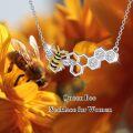 wholesale 925 Sterling Silver CZ Honeycomb Bee Pendant Necklace - Gifts for Her-0-4