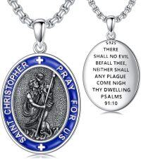 wholesale 925 Sterling Silver & Blue Enamel St Christopher Medal Pendant Necklace with Chain - Catholic Protection s for Men/Women-B-St Christopher Necklace Blue