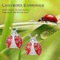 wholesale 925 Sterling Silver Red Ladybug Stud Earrings w/Cubic Zirconia & Black Enamel Accents-0-3