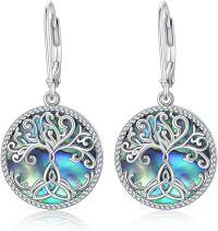 wholesale 925 Sterling Silver Celtic Tree of Life Leverback Earrings with Abalone Shell Inlay-Tree of Life 2