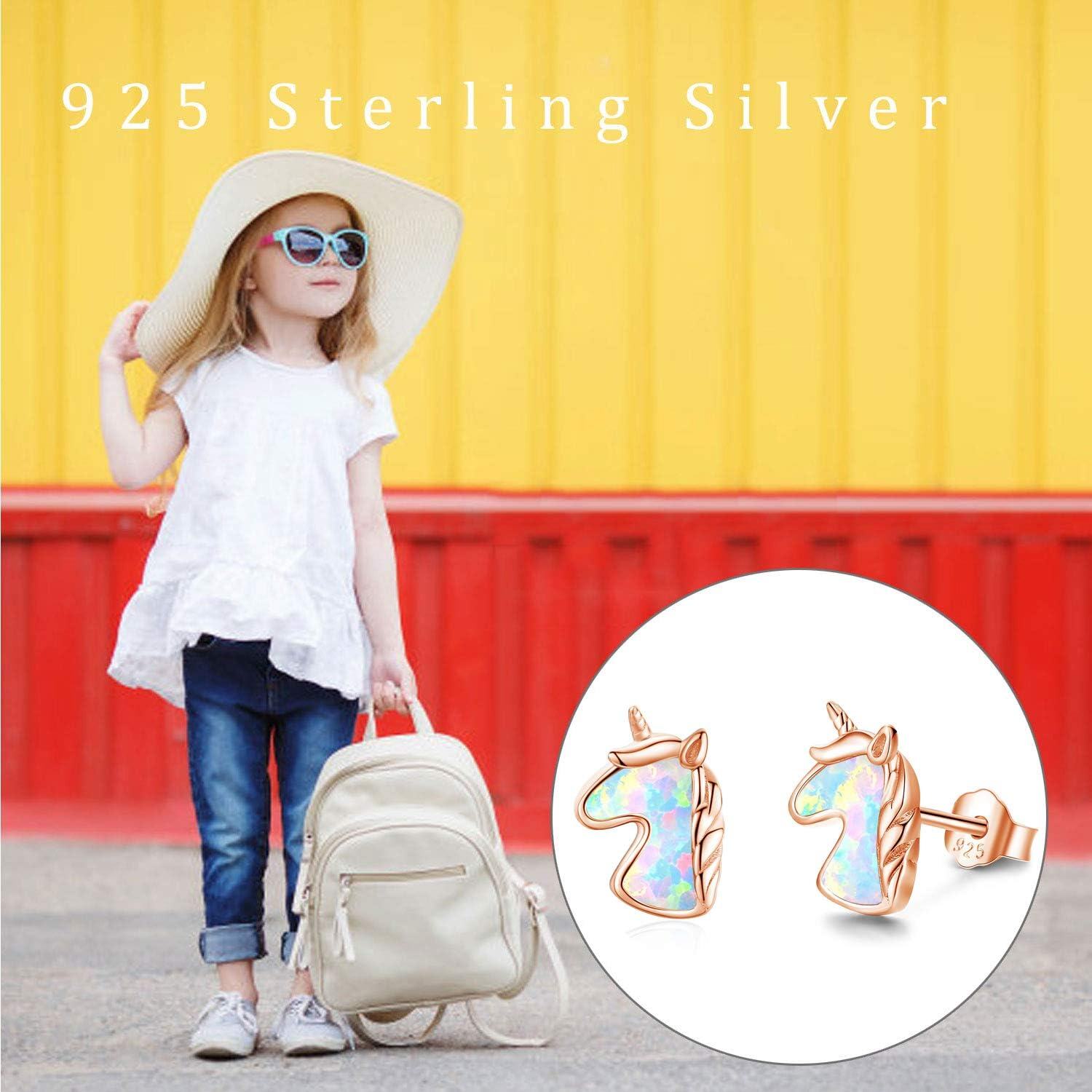 Sterling Silver Opal Unicorn Stud Earrings Hypoallergenic Gift-0-2
