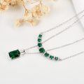 wholesale 925 Sterling Silver Platinum Plated Green Zircon Emerald Cut Drop Pendant Necklace For Women-0-3