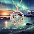 wholesale 925 Sterling Silver Celtic Knot Moon and Star Pendant Necklace with Blue Moonstone for Women-0-11