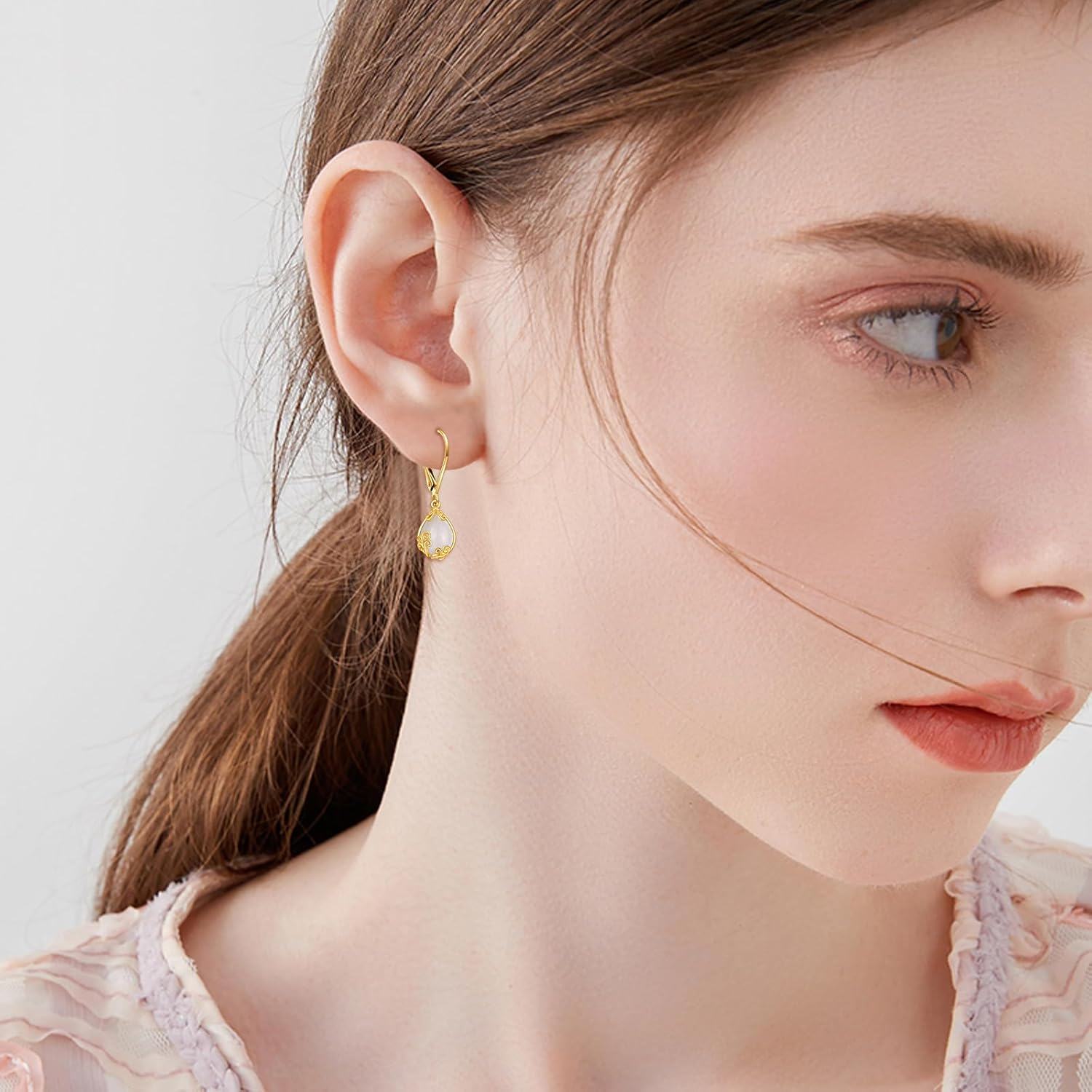 wholesale 14K Gold Teardrop Moonstone Filigree Dangle Earring for Women's Fashion s-0-1