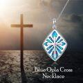 wholesale 925 Sterling Silver Blue Opal Cross Pendant Necklace for Women and Men-0-4