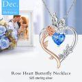 wholesale TOUPOP December Birthstone Necklace 925 Sterling Silver Rose Heart Topaz Necklace Heart Butterfly Pendant Necklace Jewelry Anniversary Birthday Christmas Gifts For Women Her Wife Girlfriend Mom -0-2