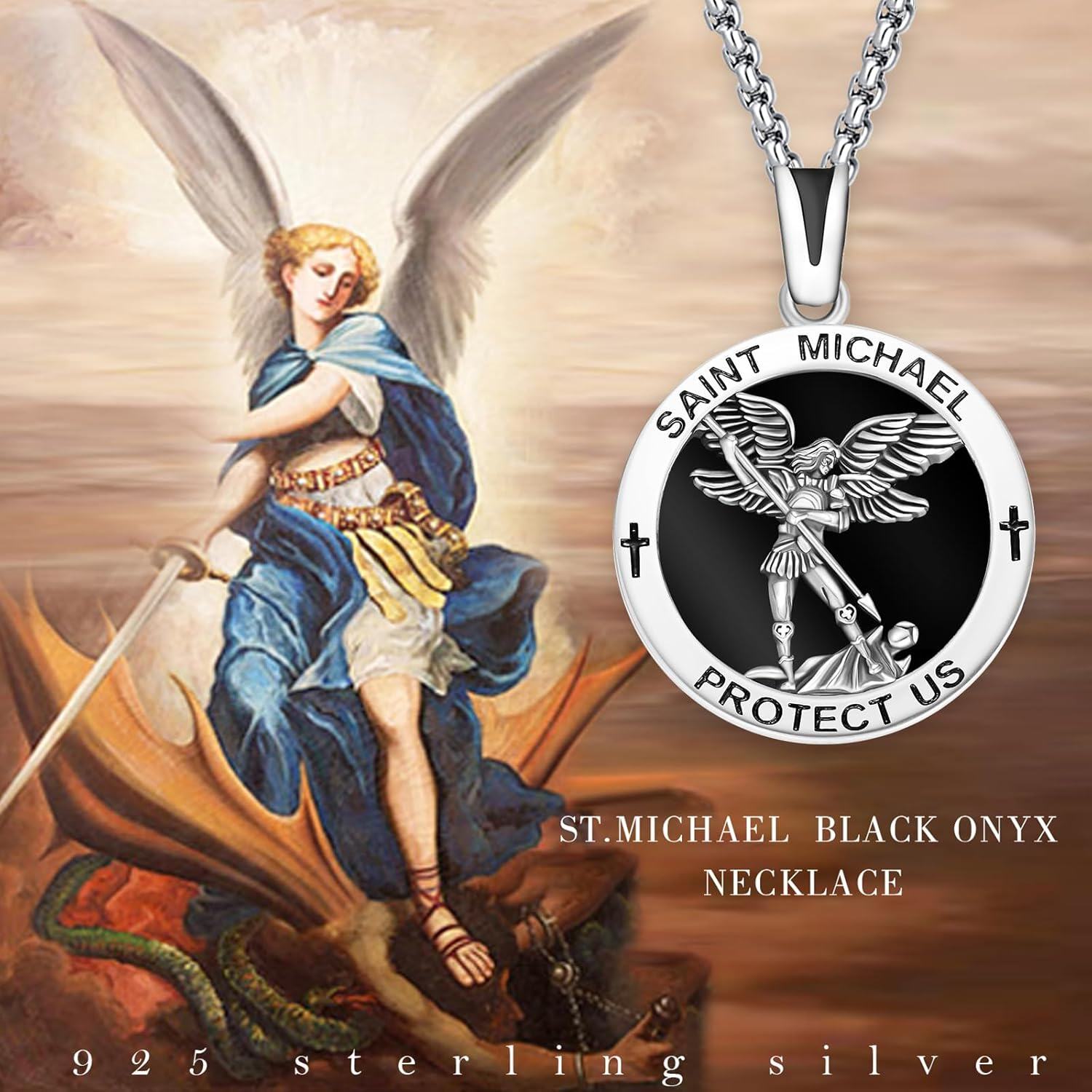 Sterling Silver Catholic Medal Necklace St Michael Christopher Benedict Virgin Mary Amulet Pendant for Men Women-0-5