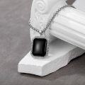 wholesale 925 Sterling Silver  Square Black Onyx Pendant Chain for Men (24+2)-0-4