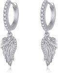 wholesale 925 Sterling Silver Angel Wings Cubic Zirconia Huggie Hoop Drop Earrings for Women-0-0