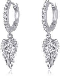 wholesale 925 Sterling Silver Angel Wings Cubic Zirconia Huggie Hoop Drop Earrings for Women-silver