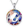 wholesale 925 Sterling Silver Lotus Dragonfly Pendant With Rainbow Glass-0-0