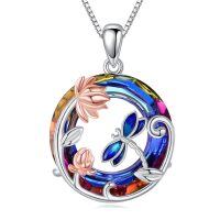 wholesale 925 Sterling Silver Lotus Dragonfly Pendant With Rainbow Glass-Dragonfly