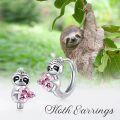 wholesale 925 Sterling Silver Pink Crystal Sloth Huggie Hoop Earrings for Women and Teenagers-0-3