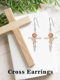 wholesale 925 Sterling Silver Rose Cross Hook Earrings for Women Girls  4cm Long-0-5