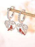 wholesale 925 Sterling Silver Hypoallergenic Red Bird Heart Drop Earrings-0-1