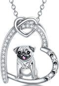 wholesale 925 Sterling Silver Pug Heart Pendant Necklace with Cubic Zirconia and Paw Prints Gifts for Women Girls Pet Lovers-0-0