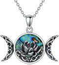 wholesale 925 Sterling Silver Abalone Shell Lotus Flower Triple Moon Goddess Pendant Norse Viking Amulet Necklace for Women Girls-0-0