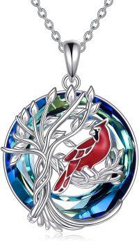 wholesale 925 Sterling Silver Red Cardinal Tree of Life Blue Crystal Pendant Necklace Memory Keepsake s for Women Mom Wife-6-Crystal Cardinal