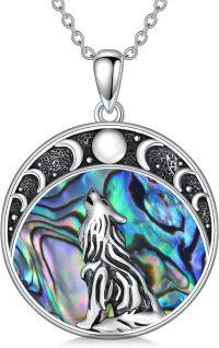 wholesale 925 Sterling Silver Abalone Shell Howling Wolf Moon Phase Pendant Necklace Gothic s for Her-Wolf