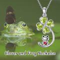 wholesale 925 Sterling Silver Green Clover & Red Heart Pendant with Frog Charm Necklace for Women Girls Gifts Jewelry 43cm Chain Length-0-1