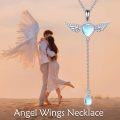 wholesale 925 Sterling Silver Blue Moonstone Heart & Wing Pendant Necklace for Women-0-1