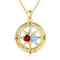 wholesale 925 Sterling Silver Compass Pendant with Birthstones for Women-01-03-Jan-Mar