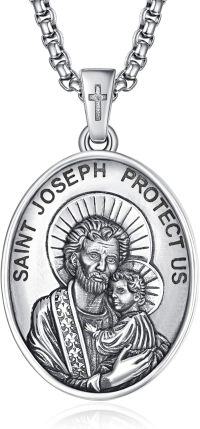 wholesale 925 Sterling Silver St Joseph Protect Us Pendant Necklace for Men with Cross and 3+2 Extender Chain-A30-Saint Joseph