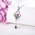 wholesale 925 Sterling Silver Purple Tulip Flower Drop Pendant Necklace for Women Girls Valentines Day Gifts Jewelry 43cm Chain Length-0-1
