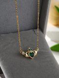 wholesale 925 Sterling Silver Claddagh Heart Necklace Wholesale With Emerald And Crystal Details-0-1