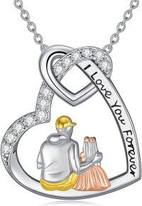 wholesale 925 Sterling Silver Heart Shaped Pendant with Cubic Zirconia and Engraved I Love You Forever - Father & Daughter Design-Dad&1 Daughter-A