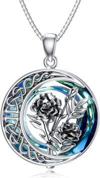 wholesale TOUPOP Oxidization Birth Flower Necklace Marigold Necklaces For Women Marigold Jewelry Dainty Moon Flower Jewelry S925 Sterling Silver With Blue Crystal Birthday Gifts For Women -undefined