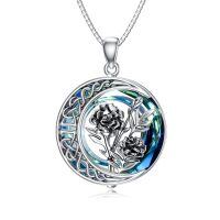 TOUPOP Sterling Silver Blue Crystal Marigold Moon Flower Necklace-undefined