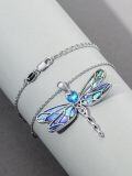 wholesale 925 Sterling Silver Abalone Shell Blue Crystal Heart Dragonfly Pendant Necklace for Women-0-2