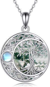 wholesale 925 Sterling Silver Moonstone Celtic Knot Tree of Life Pendant Necklace-Moonstone Moss Agate Tree of Life