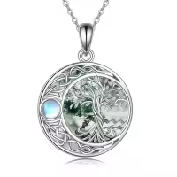 wholesale 925 Sterling Silver Moonstone Celtic Knot Tree of Life Pendant Necklace-Moonstone Moss Agate Tree of Life