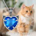 wholesale 925 Sterling Silver Blue Topaz Heart-Shaped Cat Pendant Necklace for Women-0-4