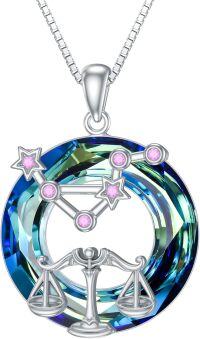 wholesale Sterling Silver Zodiac Necklace with 12 Constellations Horoscope Heart Pendant for Women-02-Libra Necklace(09.23-10.22)-02-Libra Necklace(09.23-10.22)
