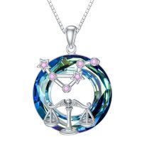 wholesale 925 Sterling Silver Zodiac Necklace with 12 Constellations Horoscope Heart Pendant for Women-02-Libra Necklace(09.23-10.22)-02-Libra Necklace(09.23-10.22)