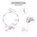 wholesale 925 Sterling Silver Pink Cat's Eye & Heart Charm Breast Cancer Awareness Bracelet-0-4