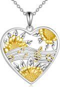 wholesale 925 Sterling Silver 925 CZ Heart-Shaped Sunflower & Rose Music Note Pendant Necklace-0-0