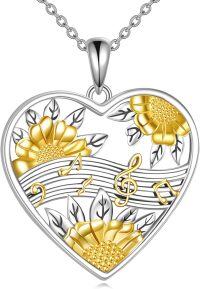 wholesale 925 Sterling Silver 925 CZ Heart-Shaped Sunflower & Rose Music Note Pendant Necklace-A-Sunflower-2